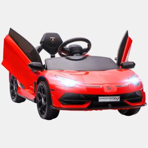 HOMCOM Carro Elétrico Lamborghini para Crianças de 37 a 60 Meses Carro Elétrico a Bateria 12V Velocidade Máxima 5kmh Controlo Remoto MP3 Luzes e Cinto de Segurança 107,5x63x42 cm Vermelho