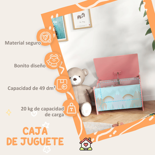 ZONEKIZ Baú de Brinquedos Organizador de Brinquedos para Crianças de 3 a 8 Anos com Estampado em Animais Carga 20 kg para Livros Roupas Dormitório Sala de Estar 60x37x39 cm Rosa