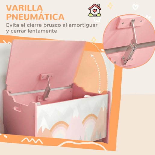 ZONEKIZ Baú de Brinquedos Organizador de Brinquedos para Crianças de 3 a 8 Anos com Estampado em Animais Carga 20 kg para Livros Roupas Dormitório Sala de Estar 60x37x39 cm Rosa