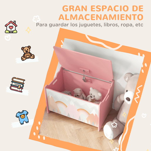 ZONEKIZ Baú de Brinquedos Organizador de Brinquedos para Crianças de 3 a 8 Anos com Estampado em Animais Carga 20 kg para Livros Roupas Dormitório Sala de Estar 60x37x39 cm Rosa