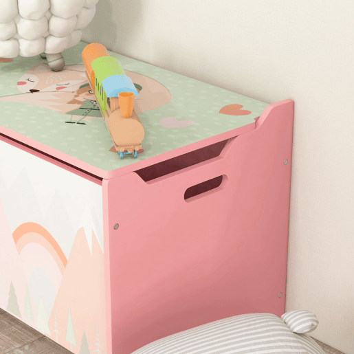 ZONEKIZ Baú de Brinquedos Organizador de Brinquedos para Crianças de 3 a 8 Anos com Estampado em Animais Carga 20 kg para Livros Roupas Dormitório Sala de Estar 60x37x39 cm Rosa