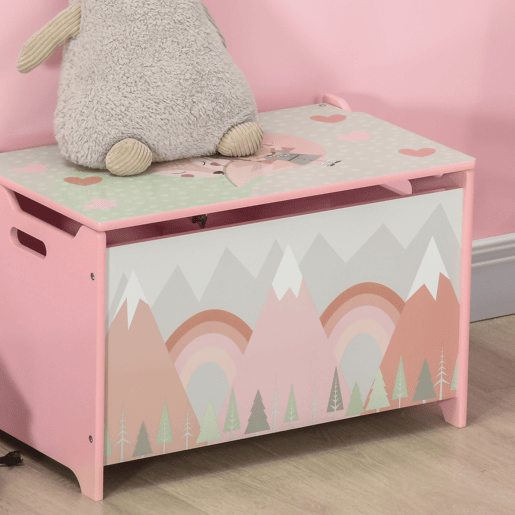 ZONEKIZ Baú de Brinquedos Organizador de Brinquedos para Crianças de 3 a 8 Anos com Estampado em Animais Carga 20 kg para Livros Roupas Dormitório Sala de Estar 60x37x39 cm Rosa