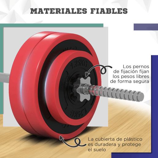 SPORTNOW Conjunto de Barra de Pesos 30 kg com Discos Conjunto de Musculação com 6 Discos e 1 Barra para Treino de Força Levantamento de Pesos em Casa Ginásio Escritório 170x26x26 cm Vermelho