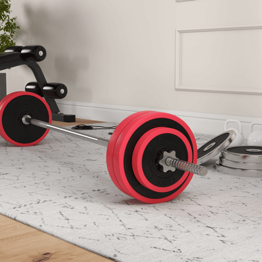 SPORTNOW Conjunto de Barra de Pesos 30 kg com Discos Conjunto de Musculação com 6 Discos e 1 Barra para Treino de Força Levantamento de Pesos em Casa Ginásio Escritório 170x26x26 cm Vermelho