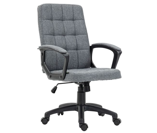 Vinsetto silla de oficina, silla de escritorio giratoria, tapizada en lino sintético, altura ajustable, basculante, respaldo medio, con reposabrazos,