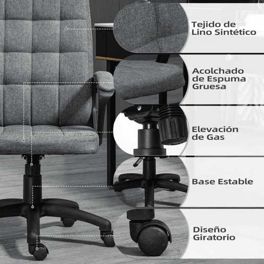 Vinsetto Cadeira de Escritório Cadeira de Escritório Giratória com Altura Ajustável e Apoio para os Braços Estilo Moderno Carga 120 kg para Estudio 59x63x96-105,5 cm Cinza