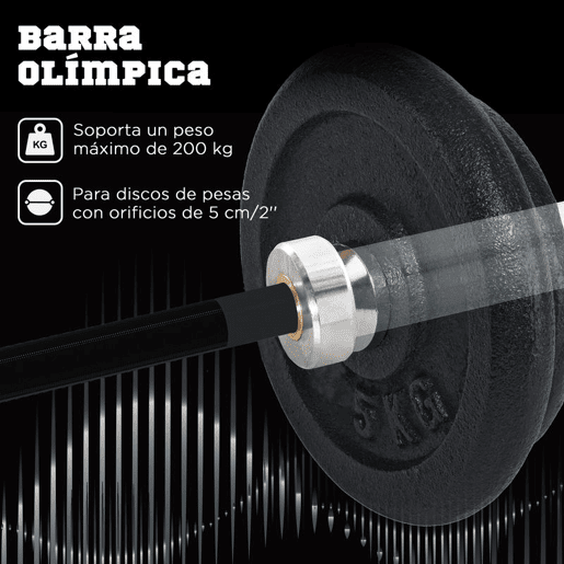 SPORTNOW Barra de Pesos de Aço180 cm Ø50 mm com 2 Grampos Carga 200 kg Barra Olimpica para Discos de Ø5 cm Treino em Ginásio Casa Prata e Preto