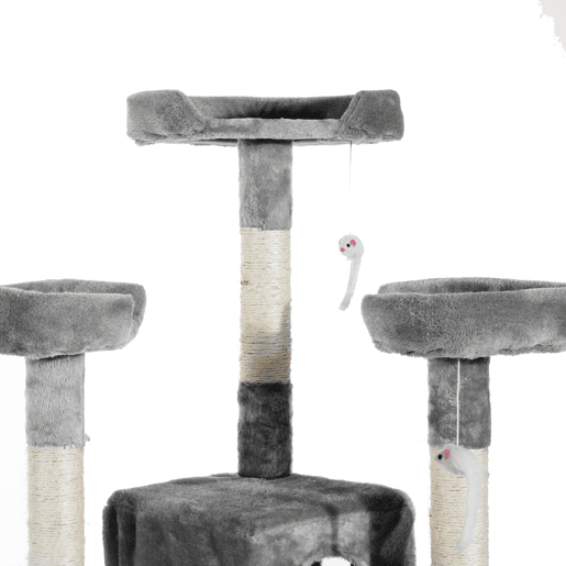 PawHut Arranhador para Gatos Grande 49x49x173 cm com Múltiplos Níveis Cavernas Brinquedos Suspensos Centro de Atividades de Sisal Cinza