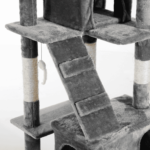 PawHut Arranhador para Gatos Grande 49x49x173 cm com Múltiplos Níveis Cavernas Brinquedos Suspensos Centro de Atividades de Sisal Cinza