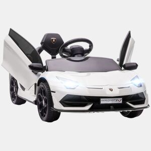 HOMCOM Carro Elétrico Lamborghini para Crianças de 37 a 60 Meses Carro Elétrico a Bateria 12V Velocidade Máxima 5kmh Controlo Remoto MP3 Luzes e Cinto de Segurança 107,5x63x42 cm Branco