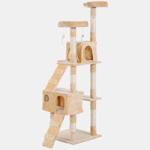 PawHut Arranhador para Gatos Grande 49x49x173 cm com Múltiplos Níveis Cavernas Brinquedos Suspensos Centro de Atividades de Sisal Bege