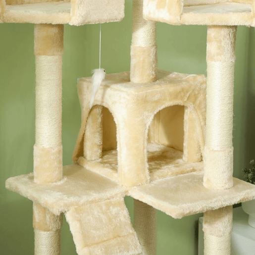 PawHut Arranhador para Gatos Grande 49x49x173 cm com Múltiplos Níveis Cavernas Brinquedos Suspensos Centro de Atividades de Sisal Bege