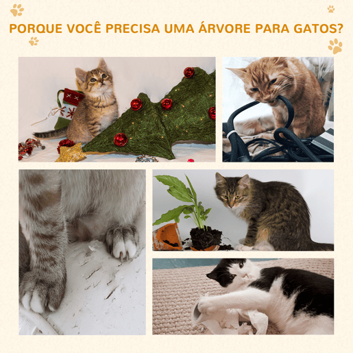 PawHut Arranhador para Gatos Grande 49x49x173 cm com Múltiplos Níveis Cavernas Brinquedos Suspensos Centro de Atividades de Sisal Bege