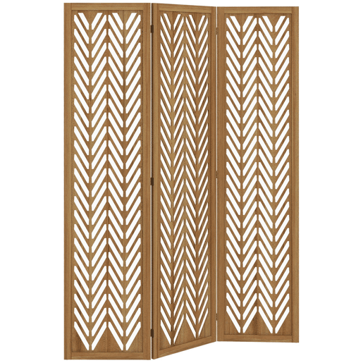 HOMCOM Biombo de 3 Painéis Separador de Ambientes Dobrável 120x1,7x170 cm Divisor de Ambientes de Madeira com Padrões Geométricos para Escritório Dormitório Madeira