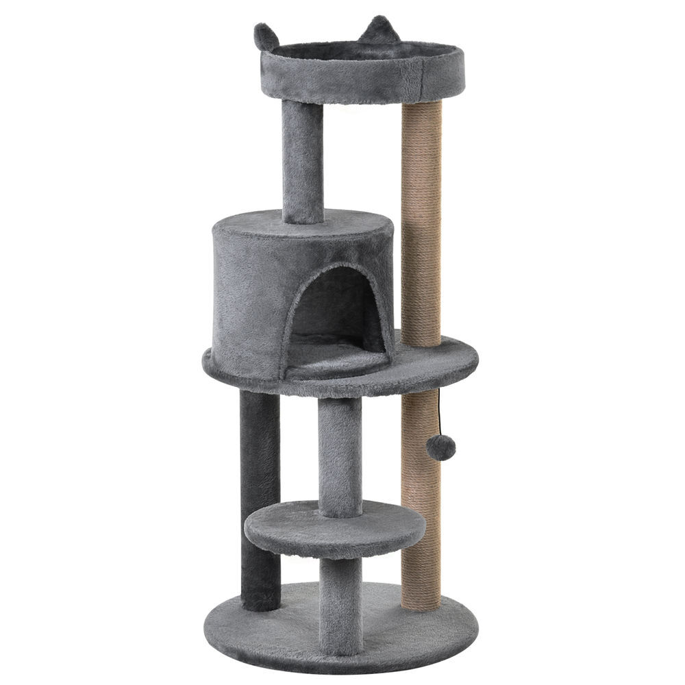 Pawhut árbol rascador para gatos de 104 cm rascador para gatos con plataformas refugio postes de sisal y bola colgante 48x48x104 cm gris