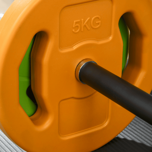 HOMCOM Conjunto de Barra de Pesos Conjunto de Musculação com 6 Discos de Pesos 1,5kg 2,5kg 5 kg Intercambiáveis para Treino de Força Braços em Ginásio Casa 130x28x28 cm Multicor