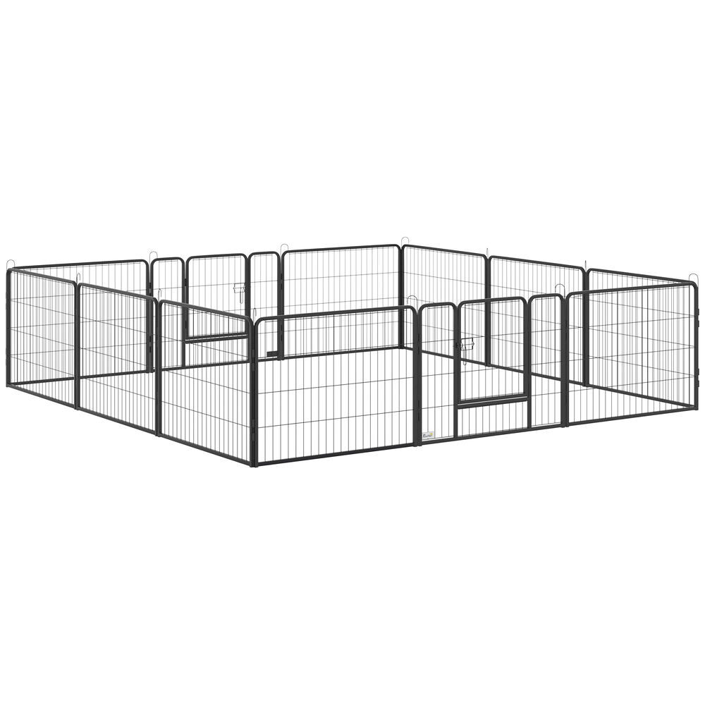 Pawhut parque para perros vallas para mascotas de 12 paneles 80x60 cm con 2 puertas con pestillo corralito para perros pequeños de acero para interior y exterior gris