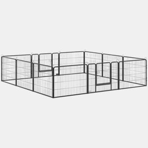 PawHut Parque para Cães com 12 Painéis Recinto para Animais de Estimação Modular com 2 Portas para Interior e Exterior Aço 80x60 cm Preto