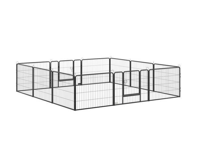 Pawhut parque para perros vallas para mascotas de 12 paneles 80x60 cm con 2 puertas con pestillo corralito para perros pequeños de acero para interior y exterior gris