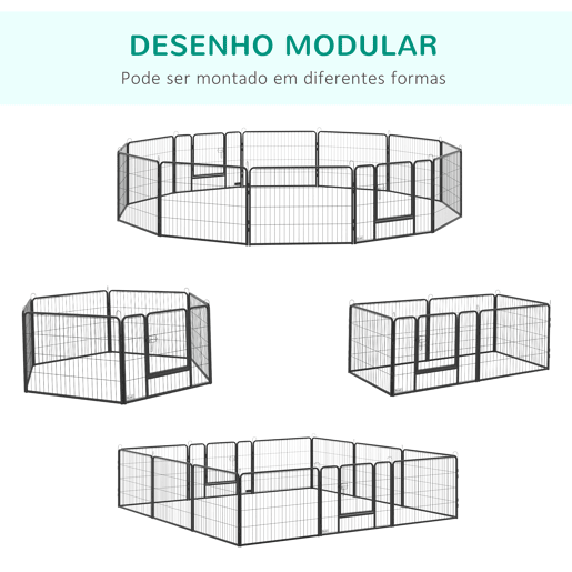 PawHut Parque para Cães com 12 Painéis Recinto para Animais de Estimação Modular com 2 Portas para Interior e Exterior Aço 80x60 cm Preto