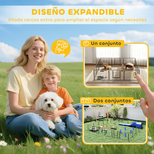 PawHut Parque para Cães com 12 Painéis Recinto para Animais de Estimação Modular com 2 Portas para Interior e Exterior Aço 80x60 cm Preto