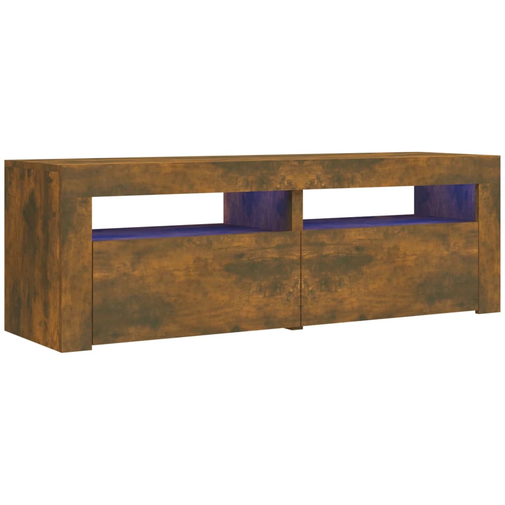 mueble de tv con luces led roble ahumado 120x35x40 cm