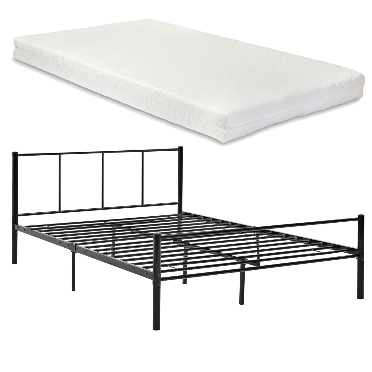 Cama de metal argos con colchón de espuma fría 140 x 200 cm con listón - somier negro [en.casa]