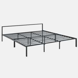Cama casal metálica Imatra com base de ripas - Minimalista - 180 x 200 cm - Preto mate en.casa