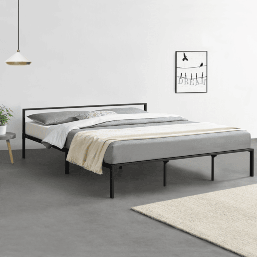 Cama casal metálica Imatra com base de ripas - Minimalista - 180 x 200 cm - Preto mate en.casa