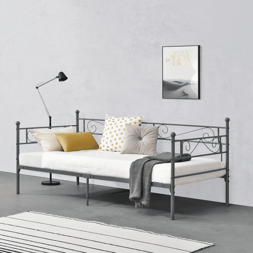 Cama individual Kreava com Apoio de cabeça e pés em metal 90x200cm cinzento escuro en.casa