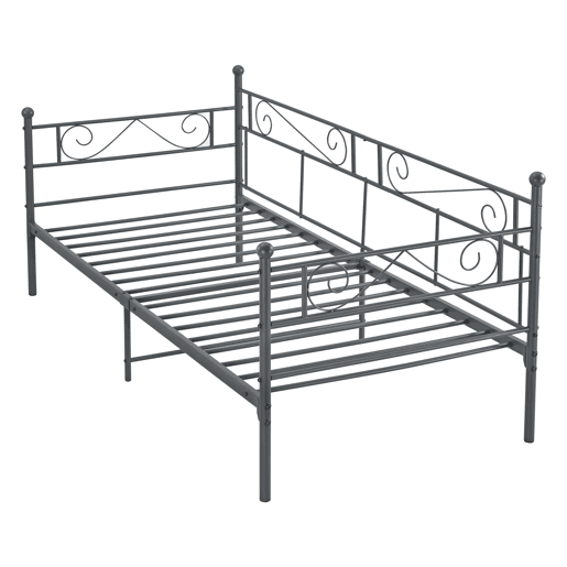 Cama individual Kreava com Apoio de cabeça e pés em metal 90x200cm cinzento escuro en.casa