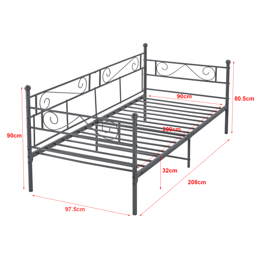 Cama individual Kreava com Apoio de cabeça e pés em metal 90x200cm cinzento escuro en.casa