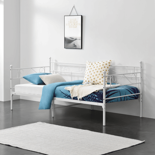 Cama individual Kreava com Apoio de cabeça e pés em metal 90x200cm Branco en.casa