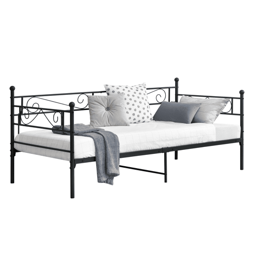Cama individual Kreava com Apoio de cabeça e pés em metal 90x200cm Preto en.casa Cama individual Kreava com Apoio de cabeça e pés em metal 90x200cm Preto en.casa