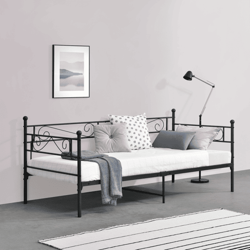 Cama individual Kreava com Apoio de cabeça e pés em metal 90x200cm Preto en.casa Cama individual Kreava com Apoio de cabeça e pés em metal 90x200cm Preto en.casa