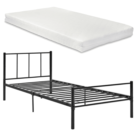 Cama individual Laos com colchão de espuma fria 90 x 200 cm e estrado metálico - Preto en.casa.