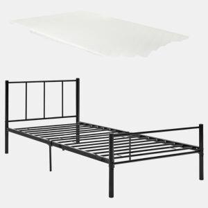Cama individual Laos com colchão de espuma fria 90 x 200 cm e estrado metálico - Preto en.casa.