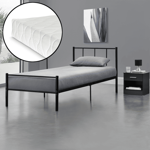Cama individual Laos com colchão de espuma fria 90 x 200 cm e estrado metálico - Preto en.casa.
