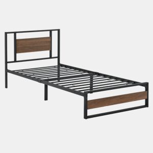 Cama individual Villach com estrado de molas- aço 90 x 200cm- Preto mate en.casa