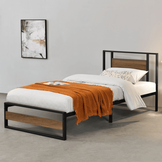 Cama individual Villach com estrado de molas- aço 90 x 200cm- Preto mate en.casa