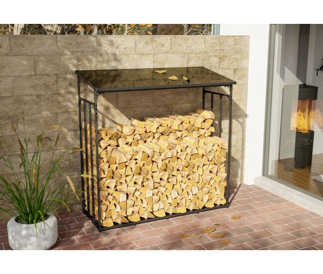 Leñero ruston de aluminio apto para exteriores metal antracita 70x165x165 cm
