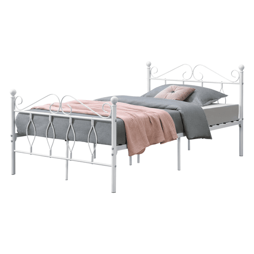Cama individual Apolda com estrado e apoio para a cabeça- metal 120 x 200 cm Branco mate en.casa