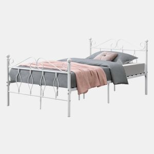Cama individual Apolda com estrado e apoio para a cabeça- metal 120 x 200 cm Branco mate en.casa