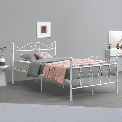 Cama individual Apolda com estrado e apoio para a cabeça- metal 120 x 200 cm Branco mate en.casa