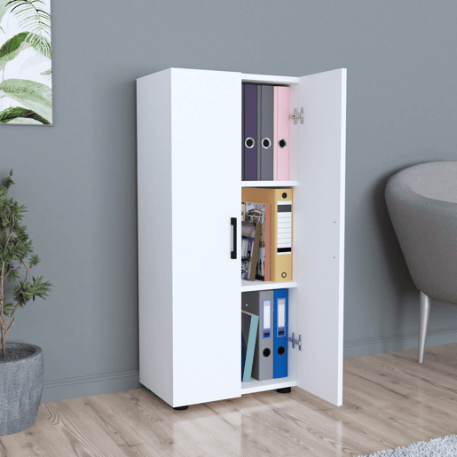 Armário Åsnes com 2 portas e 3 compartimentos em aglomerado de madeira 108 x 49 x 32 cm - Branco en.casa
