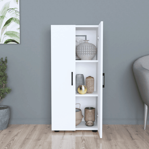 Armário Åsnes com 2 portas e 3 compartimentos em aglomerado de madeira 108 x 49 x 32 cm - Branco en.casa