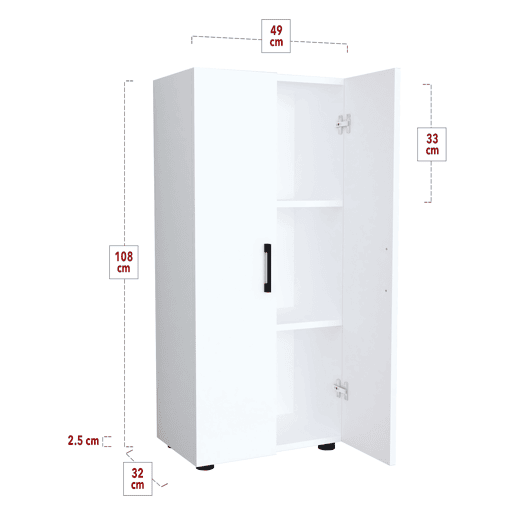 Armário Åsnes com 2 portas e 3 compartimentos em aglomerado de madeira 108 x 49 x 32 cm - Branco en.casa