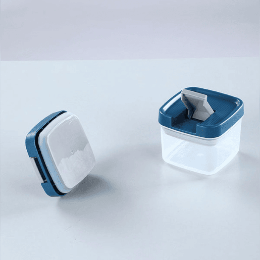 6 peças de caixa de armazenamento de alimentos de cozinha, (3,4 L), (0,65 L), (0,35 L), (0,22 L). Dimensões: 1 unidade 19x11x25, 1 unidade 7,5x7,5x15,5, 1 unidade 7,5x7,5x9,5 e 3 unidades 7,5x7,5x6,5cm.