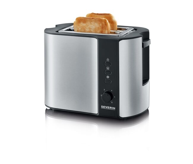 Severin - tostadora automática, tostador ancho con soporte para panes, tostadora doble para calentar y descongelar, 800 w, acero inoxidable cepillado/negro, at 2589
