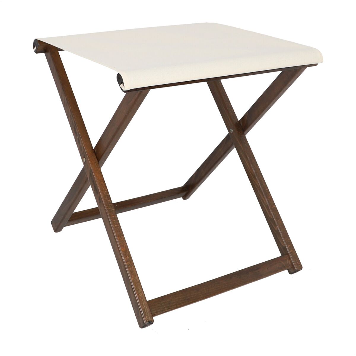 Taburete director plegable en madera, acabado nogal, 46x46x50 cm